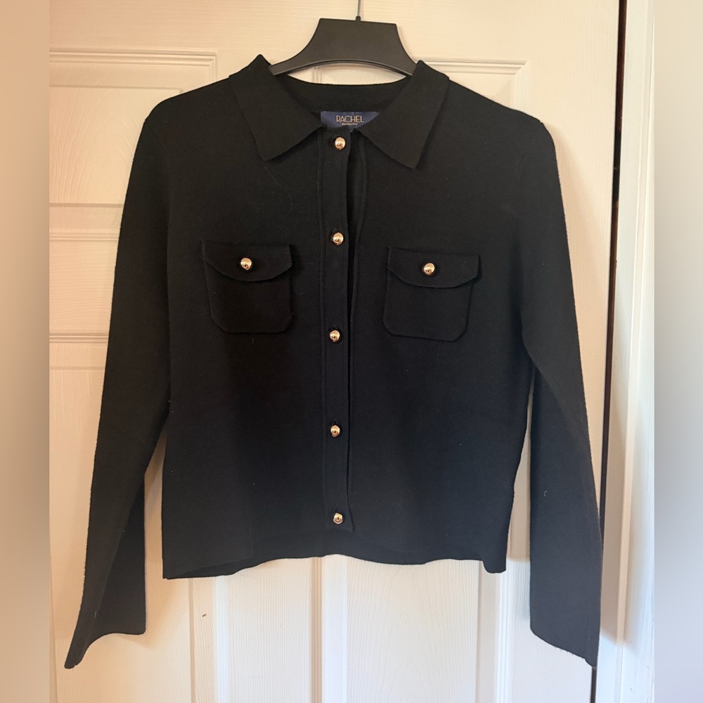 RACHEL Rachel Roy Black Button-Front Cardigan with Gold Buttons